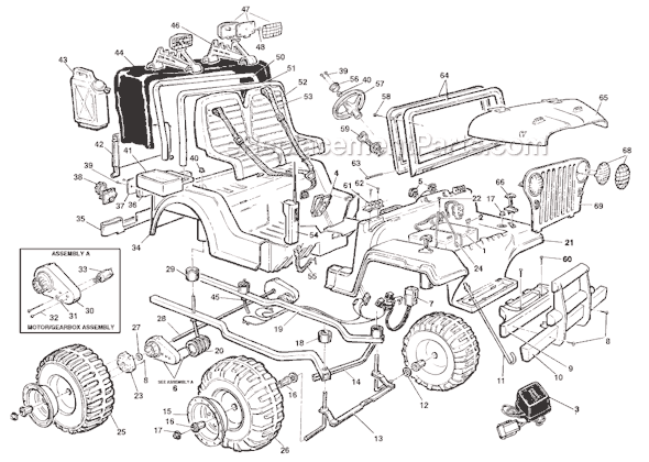 Page A Diagram and Parts List for 76820-9993 Before 08-17-95 Power Wheels Ride-On Cars